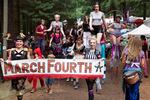 
MarchFourth! is a Portland-based entertainment group of Vaudeville-style dancers, stilt walkers and hula-hoopers.
 