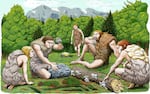 A new study of the dental plaques of three Neanderthals reveals surprising facts about their lives, including what they ate, the diseases that ailed them and how they self-medicated (and smooched). (Above) An illustration of Neanderthals in Spain shows them preparing to eat plants and mushrooms.