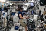 NASA astronaut Megan McArthur doing an experiment on the ISS on May 26, 2021.