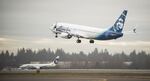 An Alaska Airlines Boeing 737-800 painted with the airline's new tail logo and livery Tuesday, Jan. 26, 2016, at Seattle-Tacoma International Airport in Seattle.