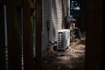 A heat pump runs in Gloria Contreras’ backyard at her Portland, Ore., home on June 23, 2026, when temperatures are expected to climb as high as 95 degrees.
