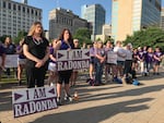 Danielle Threet, left, a nurse and friend of RaDonda Vaught, stands next to her mother, Alex Threet, at a rally in support of Vaught outside the Davidson County Courthouse in Nashville ahead of sentencing.