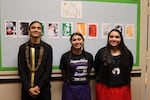 From left, Dean Smith, Zoey Howard and Aurora Carmona, all Siletz, pose for a photo after a school board meeting on Oct. 25, 2023. The board granted the students’ request to observe Indigenous Peoples Day and Orange Shirt Day.