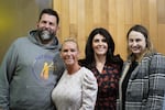FAFODDS members Adam St. Pierre, left, Jennifer Massey, center left, and Brianna Gaston, center right, at Sarah Zuber Memorial Scholarship Foundation fundraiser in St. Helens, March 15, 2025. Erica Tatoian, far right, is an area attorney who has worked on the case for the Zuber family and FAFODDS.
