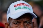 A member of the religious sect Iglesia Ni Cristo (Church of Christ) looks on during a three-day anti-corruption rally at Manila's Rizal Park, Philippines on Sunday, Nov. 16, 2025.