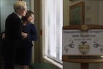 Gov.-elect Tina Kotek, left, and her wife, Aimee Kotek Wilson, prepare to enter the inaugural proceedings at the Oregon Capitol in Salem, Ore., Jan. 9, 2023.