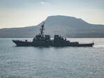 The guided-missile destroyer USS Carney in Souda Bay, Greece. The U.S. military said the ship shot down drones launched from Houthi-controlled areas of Yemen on Saturday.