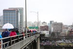 Demonstrators cross the Morrison Bridge onto Portland's Waterfront for Women's March on Portland on Saturday, Jan. 21, 2017.