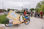 The supplies for Breakfast on the Bridges – everything from tables, signs, coffee cups and griddles – are hauled out by cargo bikes and bike trailers.