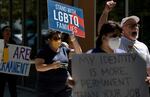 People protested in March 2022, after the passage of Florida's Parental Rights in Education bill, also dubbed the "Don't Say Gay" bill by LGBTQ activists.