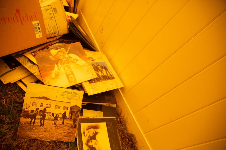 Chelsea DeVos' discarded vinyl records near Gates, Ore., Sept. 9, 2020.