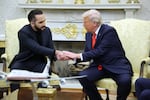 President Trump meets with President Nayib Bukele of El Salvador in the Oval Office on April 14.