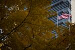 The American flag flies outside the Mark O. Hatfield United States Courthouse in Portland, Ore., Nov. 4, 2019.