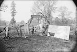Visitors pass through the makeshift gate at the very first Oregon Country Fair (then called the Renaissance Fair). The first fair took place Nov. 1-2, 1969 at a 14-acre farm on Hawkins Lane in west Eugene.