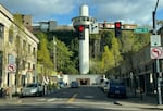 FILE - The Municipal Elevator in Oregon City, Ore., on April 14, 2024, inspires the city's new flag design.