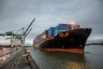 An undated image provided image shows a container ship at the Port of Portland’s Terminal 6, the state’s only international container terminal.