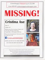 This undated photo of Cristina Ase’s missing poster has been posted across Facebook to raise awareness for her reported disappearance in Portland, Oregon, on March 26, 2024.