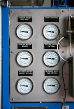 Thermometers show levels of different gasses in the Salem Public Works’ water filtration facility in Stayton, Ore., July 31, 2025. 
