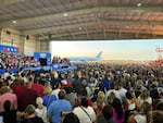 The scene from a Kamala Harris and Tim Walz rally in Detroit on Aug. 7, 2024. Former president Donald Trump falsely claimed that another picture of the rally showing a large crowd was generated by artificial intelligence.