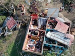 An aerial view of a home where the roof was blown off is seen after Hurricane Beryl passed through the area in Saint Elizabeth Parish, Jamaica, on Thursday.  