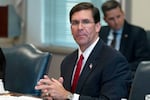 In this Sept. 22, 2020, file photo, former Secretary of Defense Mark Esper speaks before a meeting with Israeli Defense Minister Benny Gantz, at the Pentagon in Washington. President Donald Trump fired Esper the week after Election Day 2020.