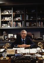Ted Turner sits in his office in October 1986. “He was a visionary, a trailblazer, a rabble-rouser, a do-gooder," says former CNN chief news executive Eason Jordan.