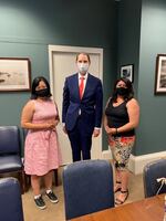 Rep. Wlnsvey Campos (left) and Rep. Teresa Alonso Leon (right) pose for a photo with Oregon Sen. Ron Wyden after meeting to talk about the importance of passing the federal For the People Act in Washington, D.C., last week.