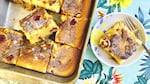 Gooey butter mochi from Hawaii, with caramelized pineapple and maraschino cherries