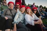Left to right: Alexis Tackmann, Andrew Bryant, Donna Hardie, Lezlee Hardie and Jennifer Bryant sport red berets for Joni Mitchell.