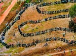 People queue to cast their votes In Soweto, South Africa April 27, 1994, in the country's first all-race elections. South Africans celebrate "Freedom Day" every April 27.