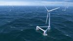 An illustration of floating offshore wind turbines. 