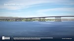 Computer animation of a bridge over a river.