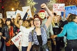 A third night of protests took place in Portland on Nov. 10, 2016, as crowds demonstrated against the election of Donald Trump as well as other issues.