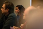 Millie Hobaish listens to testimony on the FBI-led Joint Terrorism Task Force at Portland City Council on Wednesday, Feb. 13, 2019 in Portland, Ore. The council voted to withdraw the city from the JTTF.