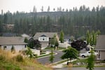 Spokane Complex fires continue for a fifth day on August 5, 2026. Neighborhoods in Spokane, WA often fall in the Wildland Urban Interface such as this neighborhood in West Spokane that had experienced a brush fire just a month prior.