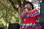 Gemanereida Barragán-Cruz sings a mariachi version of "Bésame Mucho" during the Fiesta Latina en el Parque in Milwaukie, Ore., on Sept. 13, 2025.