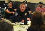 Police Captain Jake Burke speaks at a Police Commissioners meeting on July 10, 2025.