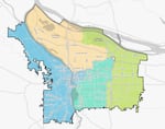 This version of Portland's new district maps, called Maple, includes the Central Eastside neighborhood with the neighborhoods west of the river.