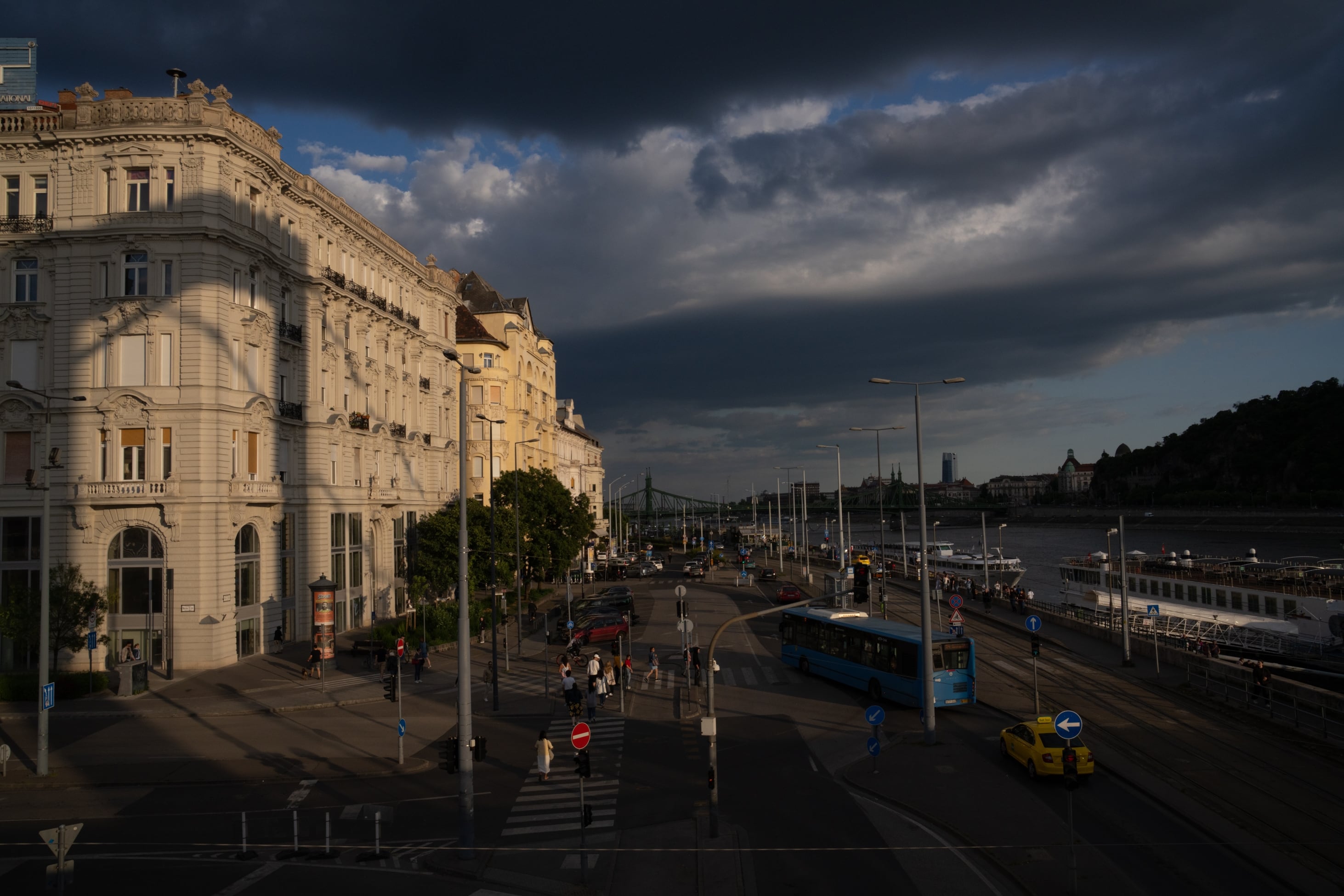 Buildings overlooking the Danube River in Budapest.
