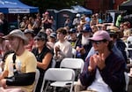 The crowd cheers for Wen'ipt at the Montavilla Plaza location of the Montavilla Jazz Festival in Portland, Ore., on Sept. 5, 2026. The festival features local jazz musicians and took place over three days across several Portland locations.
