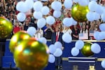 President Trump watches as balloons fall at the Republican convention Thursday, Sept. 10, 2026, in Dallas.