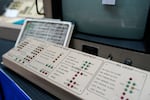 Air traffic control equipment is displayed an the May 8 event announcing the Trump administration's plan to overhaul the system.