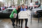 Demonstrators march through the rain at Women's March on Portland on Saturday, Jan. 21, 2017.