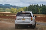 A Washington County Sheriff's Office vehicle parked on a rural road in Forest Grove, Org., on Aug. 23, 2026. Deputies are investigating a suspicious death at a home on Northwest Otis Lane.