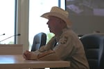 Klickitat County Sheriff Bob Songer speaks at a public meeting Aug. 1, 2023, to address concerns about how his office investigated a Portland woman's death in October 2022. Songer said he's convinced the woman died in an accidental drowning.