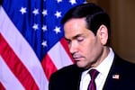 U.S. Secretary of State Marco Rubio attends a press conference at the U.S. Embassy in Rome on May 8.