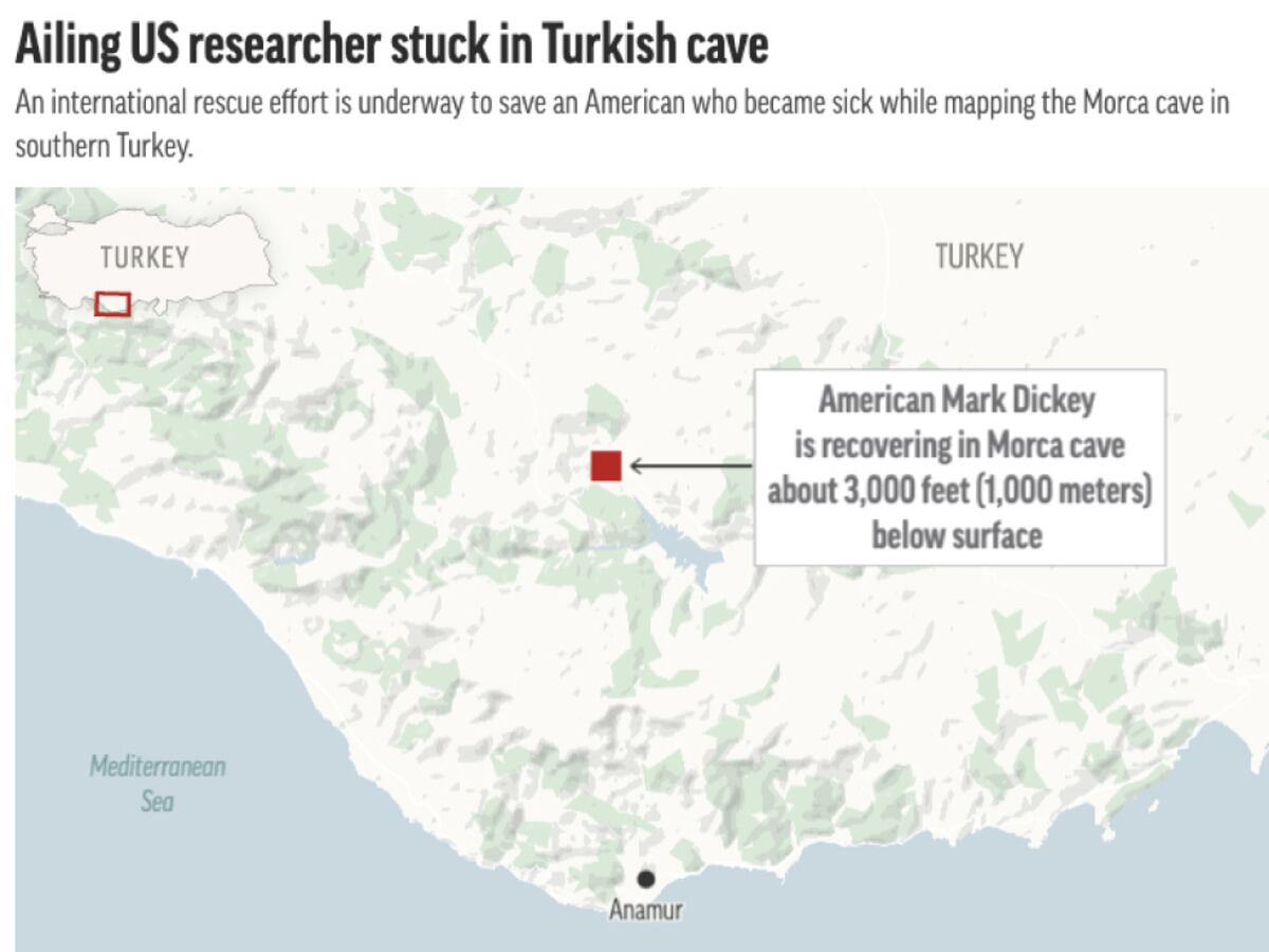 Rescuers rush to save ailing U.S. researcher stuck 3,000 feet deep in a  Turkish cave