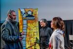 Audience member Anil Oommen, left, speaks with filmmaker Deann Borshay Liem and peace activist Christine Ahn about their latest movie "Crossings," which showcased at the DisOrient Film Festival preview night, Feb. 24, 2023.