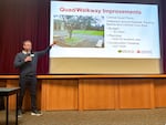 Clackamas Community College Dean of Campus Services Ron Prince presents some of the planned renovations at the Oregon City campus to prospective subcontractors on Dec. 15, 2025.