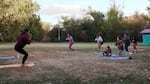 Acosia Red Elk teaching a yoga class in the Wetland Community Park on the Confederated Tribes of the Umatilla Indian Reservation.